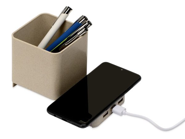 Настольный органайзер Cubic с функциями USB-хаба и беспроводной зарядки - Настольный органайзер Cubic с функциями USB-хаба и беспроводной зарядки