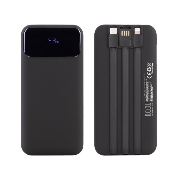 Зарядное (22.5W) устройство "Grade SOFTTOUCH" 10000 mAh с подсветкой логотипа, встроенными кабелями и цифровым индикатором заряда - Зарядное (22.5W) устройство "Grade SOFTTOUCH" 10000 mAh с подсветкой логотипа, встроенными кабелями и цифровым индикатором заряда черный