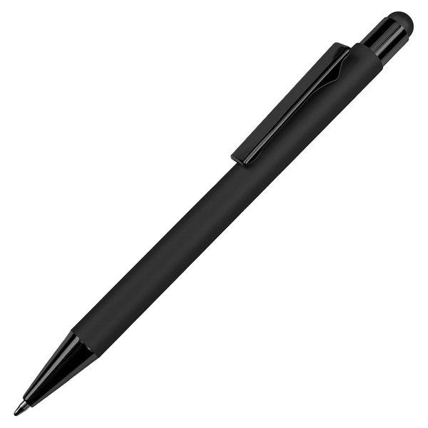 Ручка шариковая FACTOR COLOR со стилусом - Ручка шариковая FACTOR COLOR со стилусом, черный, металл, пластик, софт-покрытие