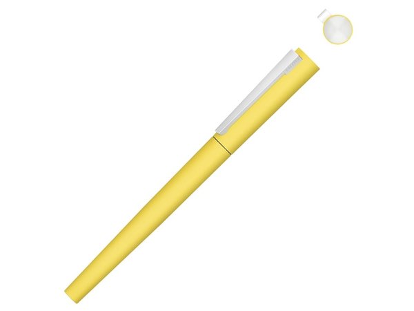 Ручка металлическая роллер «Brush R GUM» soft-touch с зеркальной гравировкой - Ручка металлическая роллер «Brush R GUM» soft-touch с зеркальной гравировкой