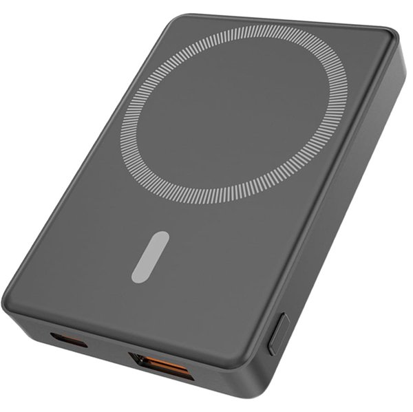 Магнитный внешний аккумулятор Magnetic с беспроводной зарядкой (5W), 5000 Mah, черный - Магнитный внешний аккумулятор Magnetic с беспроводной зарядкой (5W), 5000 Mah, черный