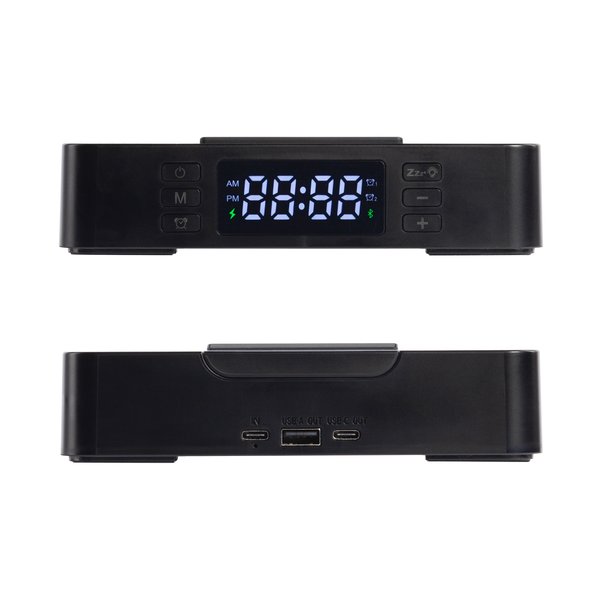 Настольные часы "Smart Box" с bluetooth колонкой (2х3Вт), беспроводным (15W) зарядным устройством и складной подставкой под смартфон - Настольные часы "Smart Box" с bluetooth колонкой (2х3Вт), беспроводным (15W) зарядным устройством и складной подставкой под смартфон черный