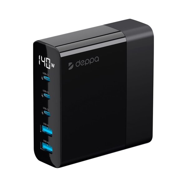 Зарядная станция 3xUSB Type-C, 2xUSB, PD, QC, 140Вт - Зарядная станция 3xUSB Type-C, 2xUSB, PD, QC, 140Вт