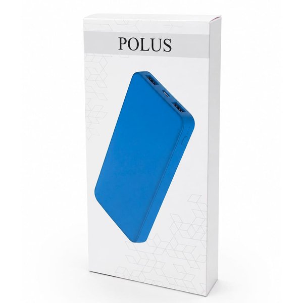 Внешний аккумулятор Polus, 10000 Mah, софт-тач покрытие - Внешний аккумулятор Polus, 10000 Mah, софт-тач покрытие, светло синий