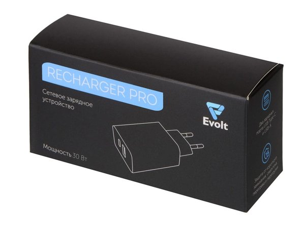 Сетевое зарядное устройство c выходами USB-A и USB-C и быстрой зарядкой QC/PD «Recharger Pro», 30 Вт - Сетевое зарядное устройство c выходами USB-A и USB-C и быстрой зарядкой QC/PD «Recharger Pro», 30 Вт