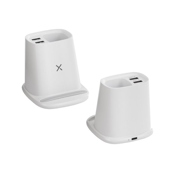 Карандашница "Smart Stand" с беспроводным зарядным устройством, вентилятором и лампой (2USB разъёма) - Карандашница "Smart Stand" с беспроводным зарядным устройством, вентилятором и лампой (2USB разъёма) белый