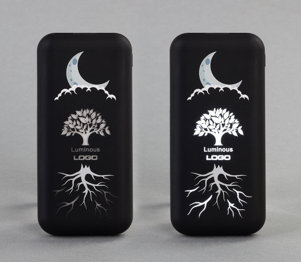Беспроводное зарядное устройство "Sticky SOFTTOUCH", 10000 mAh с подсветкой логотипа и присосками - Беспроводное зарядное устройство "Sticky SOFTTOUCH", 10000 mAh с подсветкой логотипа и присосками черный