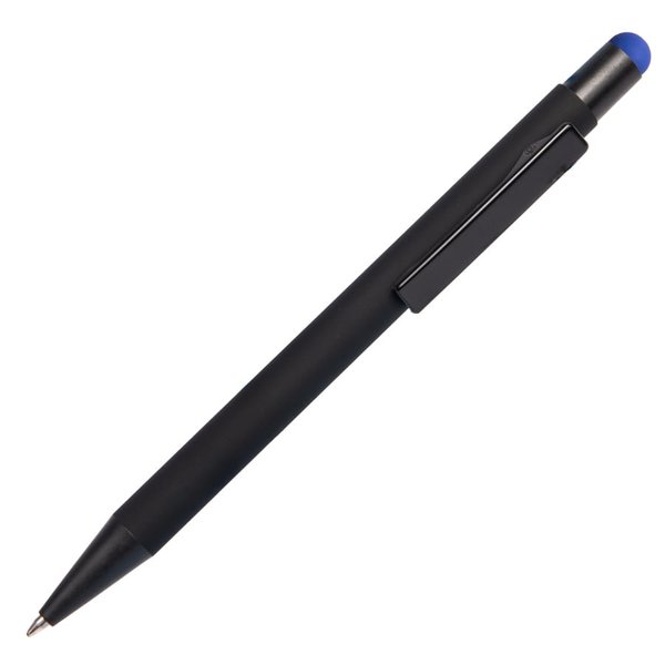 Ручка шариковая FACTOR BLACK со стилусом - Ручка шариковая FACTOR BLACK со стилусом, черный/синий, металл, пластик, софт-покрытие