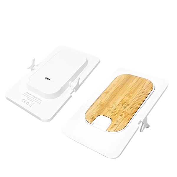 Беспроводное зарядное устройство Bambooco 15W, белый с бамбуковым - Беспроводное зарядное устройство Bambooco 15W, белый с бамбуковым