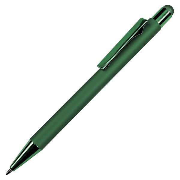 Ручка шариковая FACTOR COLOR со стилусом - Ручка шариковая FACTOR COLOR со стилусом, зеленый, металл, пластик, софт-покрытие