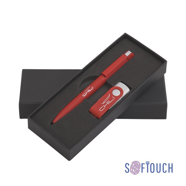 Набор ручка + флеш-карта 16 Гб в футляре, покрытие soft touch - Набор ручка + флеш-карта 16 Гб в футляре, покрытие soft touch красный