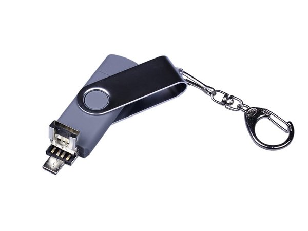 USB 2.0/micro USB/Type-C- флешка на 32 Гб c поворотным механизмом - USB 2.0/micro USB/Type-C- флешка на 32 Гб c поворотным механизмом