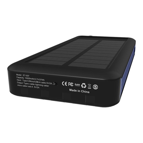 Внешний аккумулятор Xyron с солнечной панелью, 10000 mAh - Внешний аккумулятор Xyron с солнечной панелью, 10000 mAh, синий