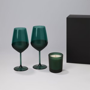 подарочный набор свеча энигма (enigma) + 2 бокала для вина эмеральд (emerald) в черной коробке