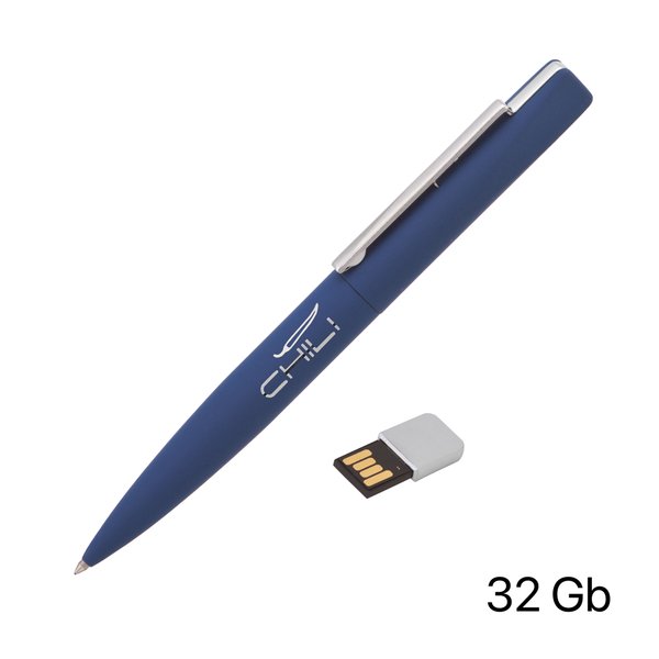 Ручка шариковая "Callisto" с флеш-картой 32Gb, покрытие soft touch - Ручка шариковая "Callisto" с флеш-картой 32Gb, покрытие soft touch темно-синий