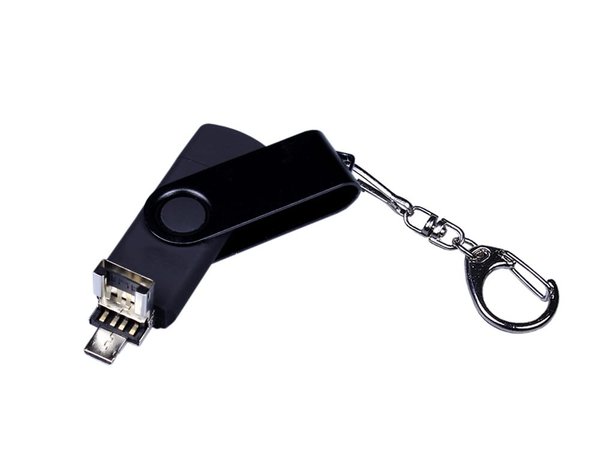 USB 2.0/micro USB/Type-С- флешка на 32 Гб 3-в-1 с поворотным механизмом - USB 2.0/micro USB/Type-С- флешка на 32 Гб 3-в-1 с поворотным механизмом