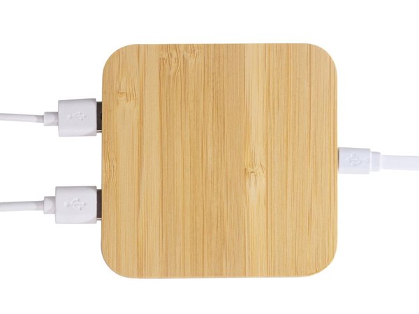 USB-хаб с беспроводной зарядкой из бамбука «Plato», 5 Вт - USB-хаб с беспроводной зарядкой из бамбука «Plato», 5 Вт