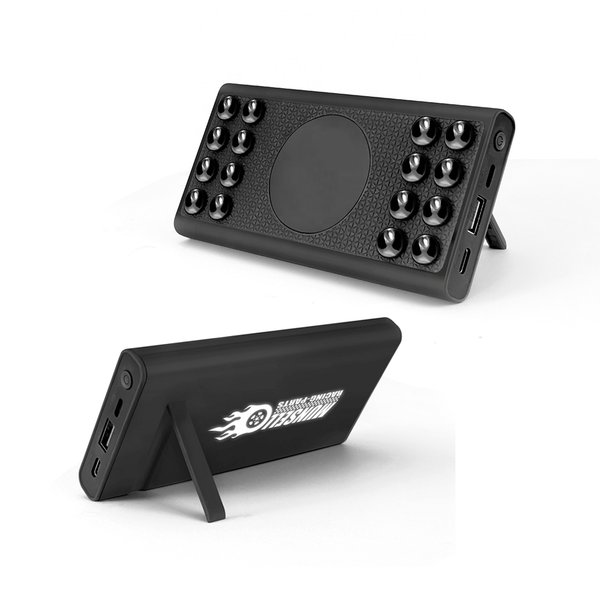 Беспроводное зарядное устройство "Eight SOFTTOUCH", 8000 mAh, с подсветкой логотипа и подставкой - Беспроводное зарядное устройство "Eight SOFTTOUCH", 8000 mAh, с подсветкой логотипа и подставкой черный