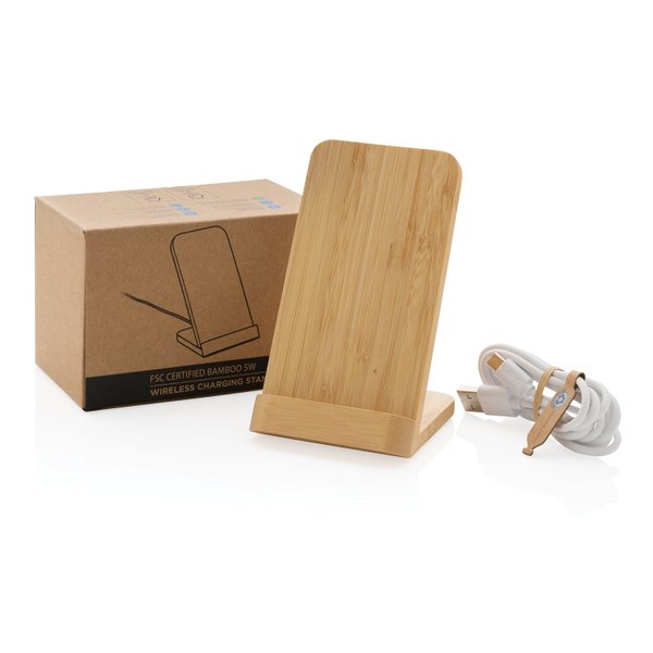 Док-станция Bamboo FSC® для беспроводной зарядки, 5 Вт - Док-станция Bamboo FSC® для беспроводной зарядки, 5 Вт