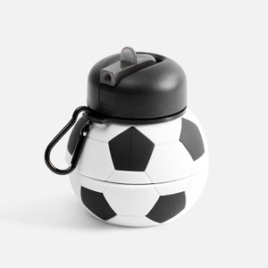 складная бутылка для воды football flex, белая с черным
