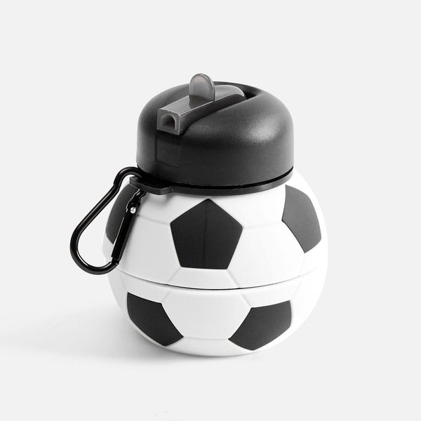 Складная бутылка для воды Football Flex, белая с черным
