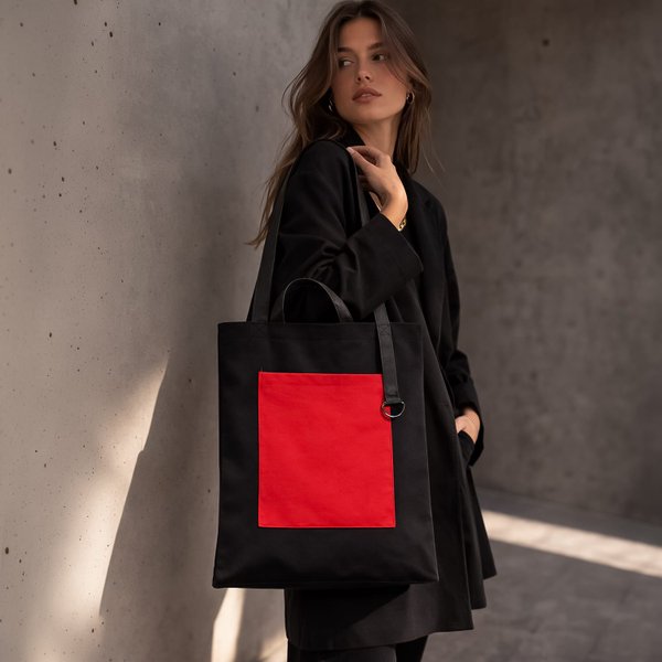 Шоппер Superbag Big Pocket, с карманом на молнии - Шоппер Superbag Big Pocket, с карманом на молнии (черный с красным)