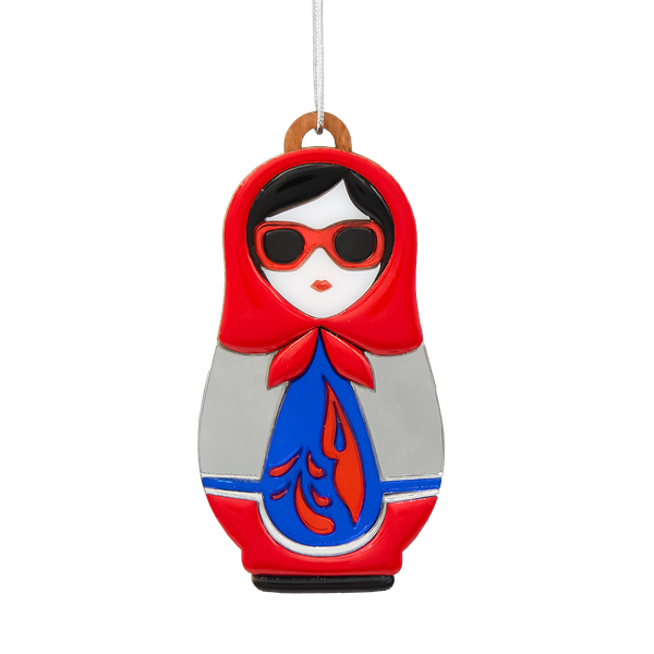 Ёлочная игрушка Матрёшка с узорами - Ёлочная игрушка Матрёшка с узорами (красный с синим)