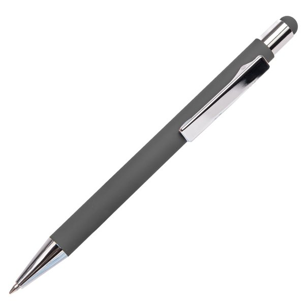 Ручка шариковая FACTOR TOUCH со стилусом - Ручка шариковая FACTOR TOUCH со стилусом, серый/серебро, металл, пластик, софт-покрытие