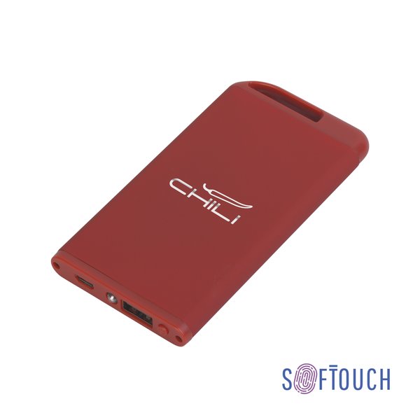 Зарядное устройство "Theta" с фонариком, 4000 mAh, покрытие soft touch - Зарядное устройство "Theta" с фонариком, 4000 mAh, покрытие soft touch красный
