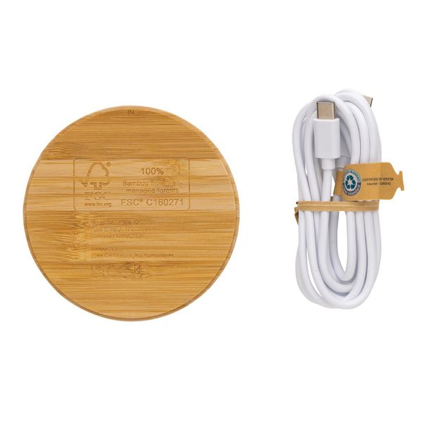 Док-станция Bamboo FSC® для беспроводной зарядки, 15 Вт - Док-станция Bamboo FSC® для беспроводной зарядки, 15 Вт