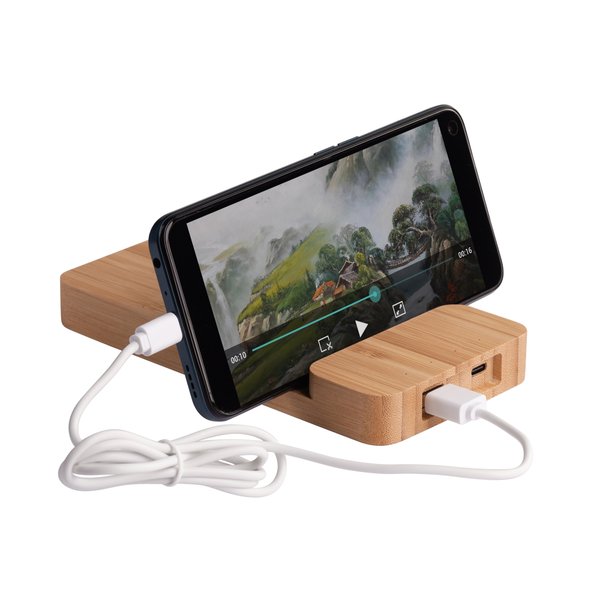 Беспроводное (10W) зарядное устройство "Bamboo Power" 5000 mAh с подставкой под смартфон, бамбук - Беспроводное (10W) зарядное устройство "Bamboo Power" 5000 mAh с подставкой под смартфон, бамбук бежевый