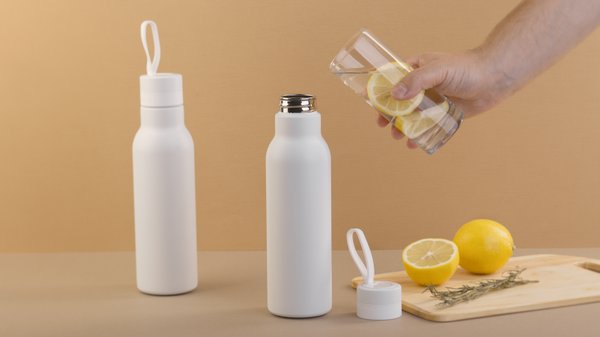 Бутылка для воды "Фитнес" 700 мл, покрытие пудра - Бутылка для воды "Фитнес" 700 мл, покрытие пудра белый