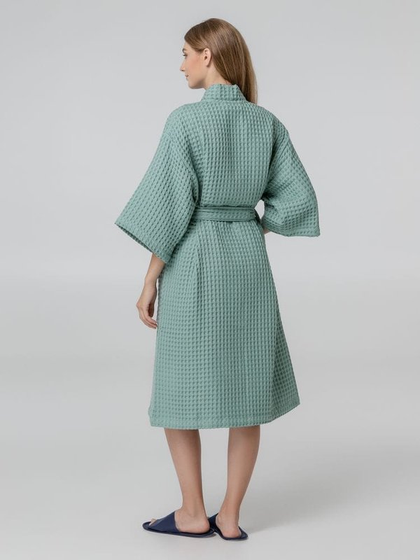 Халат вафельный женский Boho Kimono, зеленая мята