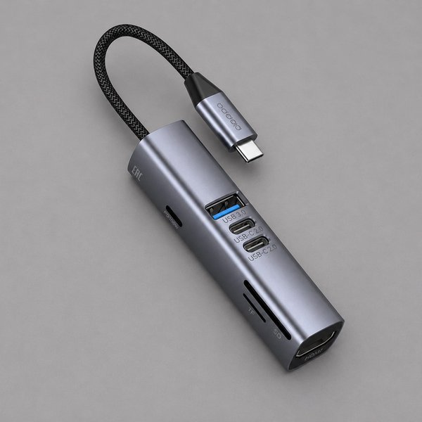 USB-хаб 7 в 1 USB-C - USB-A3.0 + 2хUSB-C + USB-C PD100Вт + HDMI + SD + microSD - USB-хаб 7 в 1 USB-C - USB-A3.0 + 2хUSB-C + USB-C PD100Вт + HDMI + SD + microSD