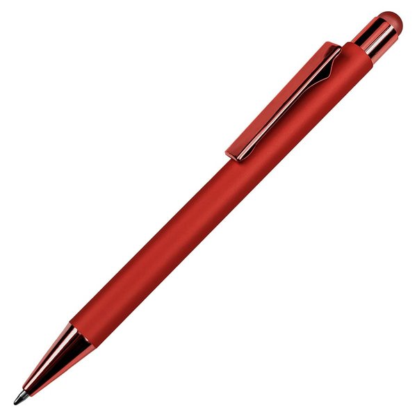 Ручка шариковая FACTOR COLOR со стилусом - Ручка шариковая FACTOR COLOR со стилусом, красный, металл, пластик, софт-покрытие