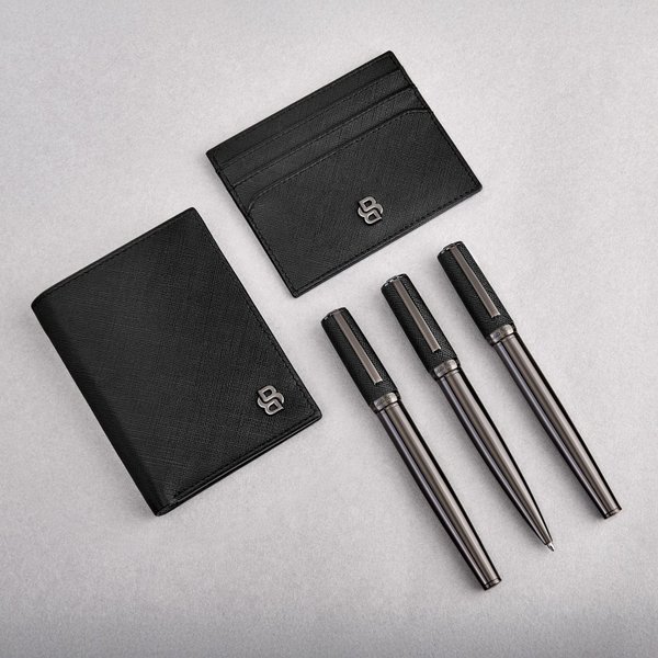 Шариковая ручка Double B Saffiano, черная - Шариковая ручка Double B Saffiano, черная