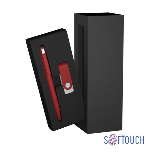 Набор ручка + флеш-карта 16 Гб в футляре, покрытие soft touch - Набор ручка + флеш-карта 16 Гб в футляре, покрытие soft touch красный