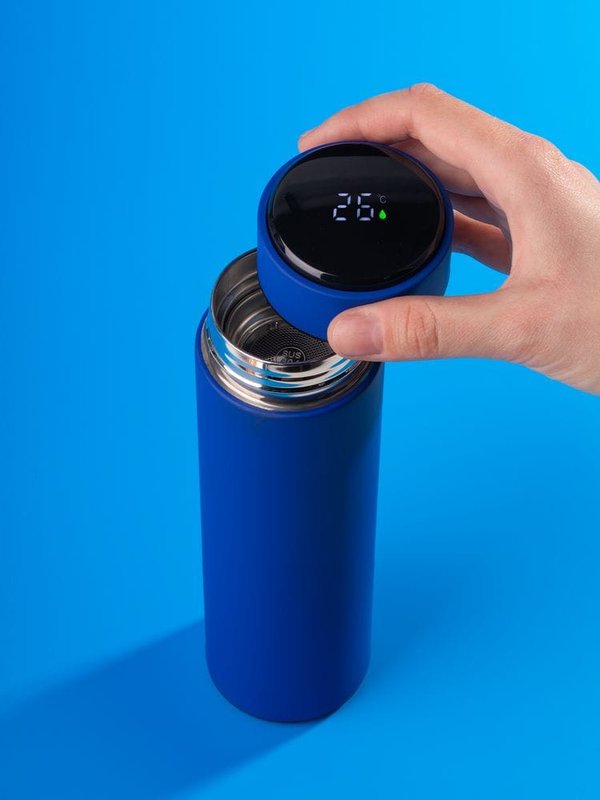 Смарт-бутылка с заменяемой батарейкой Long Therm Soft Touch, синяя