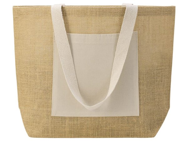 Сумка Jute джутовая с широким дном и карманом - Сумка Jute джутовая с широким дном и карманом