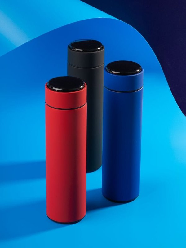 Смарт-бутылка с заменяемой батарейкой Long Therm Soft Touch, синяя