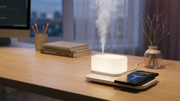 Настольная беспроводная (15W) зарядная станция "Smart Base" с увлажнителем и лампой - Настольная беспроводная (15W) зарядная станция "Smart Base" с увлажнителем и лампой белый
