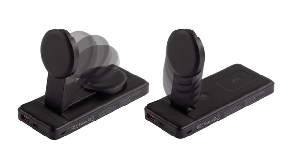 Беспроводная зарядная (20W/15W) станция-пауэрбэнк "Slider" 10000 mAh для смартфонов, наушников, часов, с подвижным зарядным блоком - Беспроводная зарядная (20W/15W) станция-пауэрбэнк "Slider" 10000 mAh для смартфонов, наушников, часов, с подвижным зарядным блоком черный