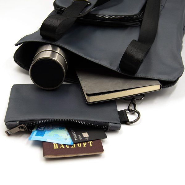 Шоппер Superbag Pocket, с внутренним креплением (карабин) и чехлом для мелочей - Шоппер Superbag Pocket, с внутренним креплением (карабин) и чехлом для мелочей (серый с черным)
