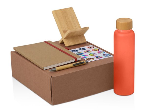 Набор «Wooden» с бутылкой, блокнотом, ручкой и подставкой для телефона - Набор «Wooden» с бутылкой, блокнотом, ручкой и подставкой для телефона