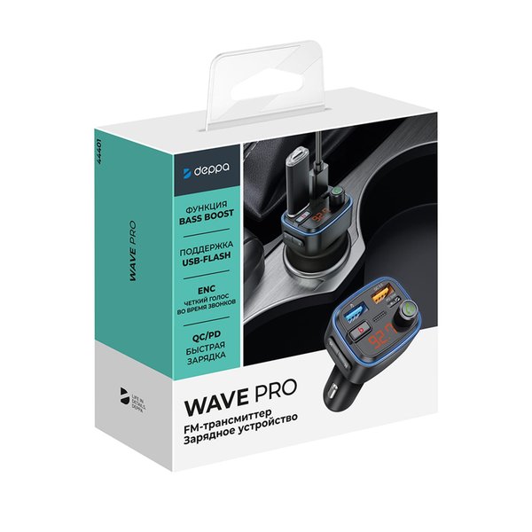 FM-трансмиттер Wave Pro, QC/PD, LED, 48Вт, ENC, Bass boost - FM-трансмиттер Wave Pro, QC/PD, LED, 48Вт, ENC, Bass boost