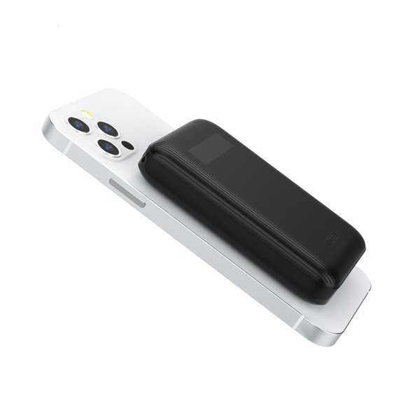 Беспроводное магнитное ЗУ "Forsage SOFTTOUCH", 8000 mAh с быстрой проводной (20W) и беспроводной (15W) зарядкой, покрытие soft touch - Беспроводное магнитное ЗУ "Forsage SOFTTOUCH", 8000 mAh с быстрой проводной (20W) и беспроводной (15W) зарядкой, покрытие soft touch черный