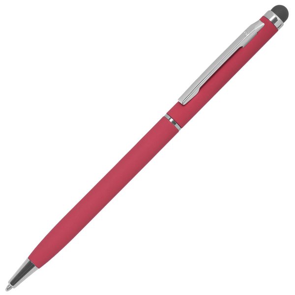 Ручка шариковая со стилусом TOUCHWRITER SOFT, покрытие soft touch - TOUCHWRITER SOFT, ручка шариковая со стилусом для сенсорных экранов, красный/хром, металл/soft-touch