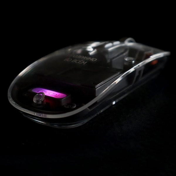 Мышь компьютерная беспроводная прозрачная Crystal, черная - Мышь компьютерная беспроводная прозрачная Crystal, черная