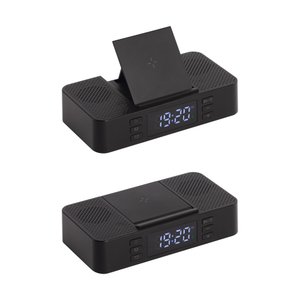 настольные часы "smart box" с bluetooth колонкой (2х3вт), беспроводным (15w) зарядным устройством и складной подставкой под смартфон