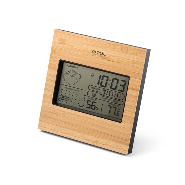 Настольная метеостанция с LCD-экраном из ABS и бамбука BROMLEY - Настольная метеостанция с LCD-экраном из ABS и бамбука BROMLEY